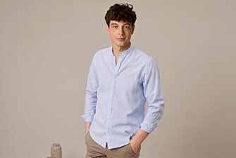 Plain Light Blue Chambray cotton linen shirt - ELIBERT