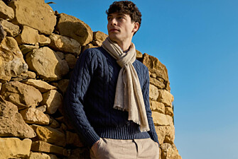 Men’s Linen and Cotton Scarf - Greige Chevron