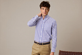 Ocean Blue & White long sleeve cotton linen shirt - COLTEN