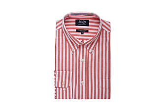 Coral & White long sleeve cotton/linen shirt - COLTEN