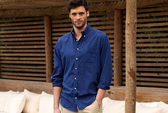 Indigo Chambray long sleeve cotton linen shirt - COLTEN