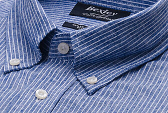 Blue Chambray & White trim long sleeve cotton linen shirt - COLTEN