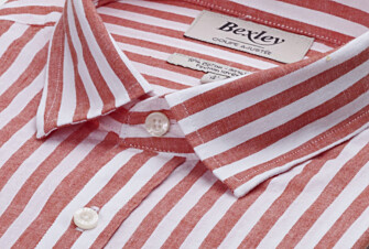 Coral & White striped cotton linen shirt - SIMONIN