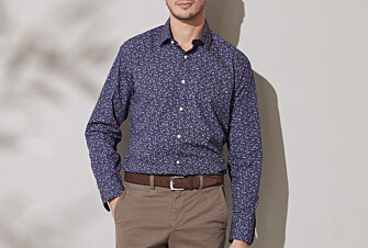Dark Blue cotton shirt with blue and red floral print - GASSIEN