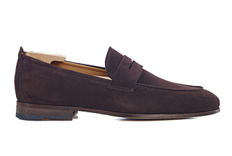 Bitter chocolate Suede Men's penny loafers - CEVIO