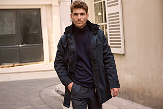 Dark navy padded Men's trench coat - AURESTILDE