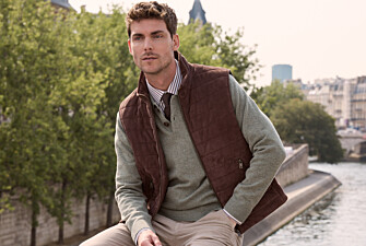 Men's sleeveless down gilet in chocolate suede - NIKLAS