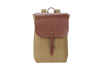 Khaki cotton canva and chestnut leather backpack - HUNTINGTON