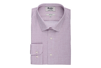 White with Burgundy check men's twill shirt - MARTINIEN