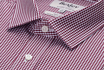 Men's poplin shirt – Burgundy & White Checks - VALAIRE