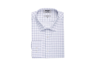 White shirt with blue checks - Straight collar - SERGIUS
