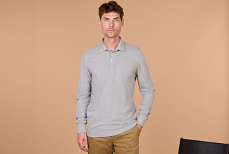 Men's grey mélange long sleeve cotton piqué polo - ALEC II ML