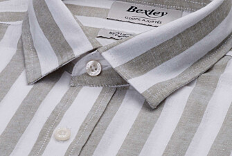 Cotton and linen striped shirt in linden green and white - BRUNIEN