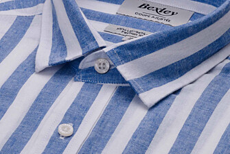 Cotton and linen striped shirt in blue and white - BRUNIEN
