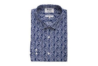 Navy shirt with White prints - Straight collar - BAPTISTIN