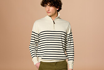 Ecru & navy half zip organic cotton/ cashmere sailor jumper - VLADIAC