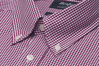 Men's burgundy gingham poplin shirt - JACEN