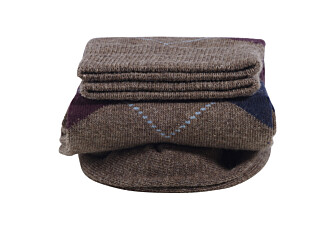 Thick cotton socks with diamond pattern Taupe and Burgundy