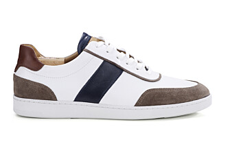 White Chocolate and Navy Men's leather Trainers - BALLAARA