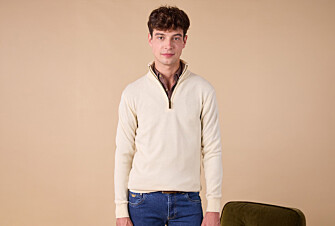 Ecru and Light Heather Taupe half-zip wool jumper - KEYDEN II