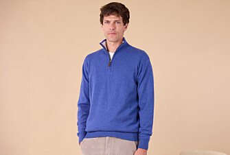 Heather Denim Blue and Light Beige  half-zip wool jumper - KEYDEN II
