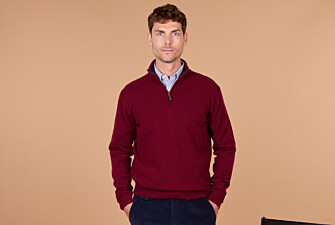 Men's two-tone burgundy and navy lambswool zip jumper - KEYDEN II