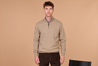 Men's two-tone taupe and dark blue lambswool zip jumper - KEYDEN II