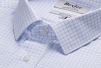 Men’s white shirt with fine blue checks - DORIMOND CLASSIC