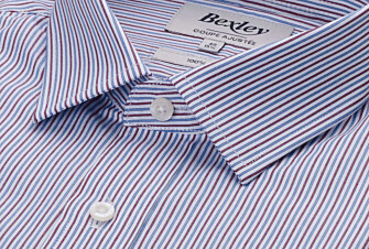 Men's poplin shirt – Blue and burgundy stripes - FLORIEN