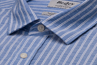 Men’s blue shirt with fine white stripes - FOLBERT