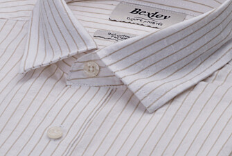 Men’s white shirt with fine beige stripes - FOLBERT