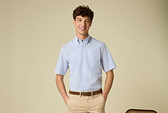 Men’s white shirt with small blue checks - GRAYSON MC