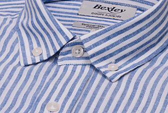 Men’s cotton and linen striped shirt in ocean blue - EGBERT