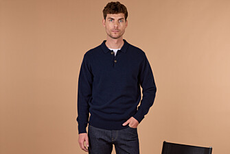 Men's navy blue polo collar lambswool jumper - BRAIDRICK