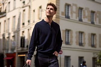 Men's navy blue polo collar lambswool jumper - BRAIDRICK