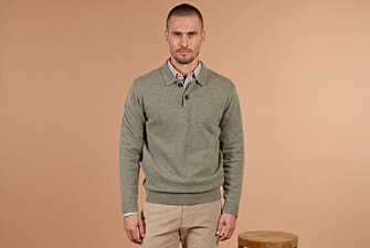 Men's light khaki mélange polo collar lambswool jumper - BRAIDRICK