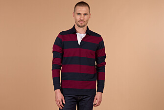 Men's burgundy and navy long sleeve rugby polo - SKYLER