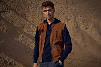 Men's sleeveless gilet in havana goatskin suede - NEVAN