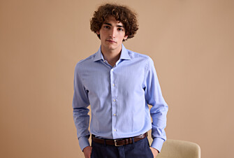 Blue Twill shirt with chevron pattern - Italian collar - LUIGI