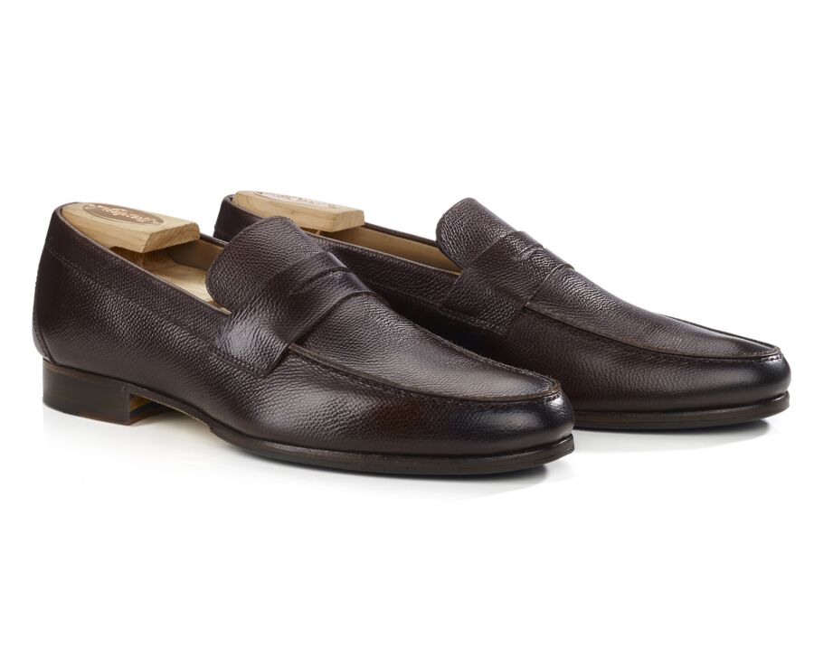 Grained Chocolate leather loafers - DAVIES