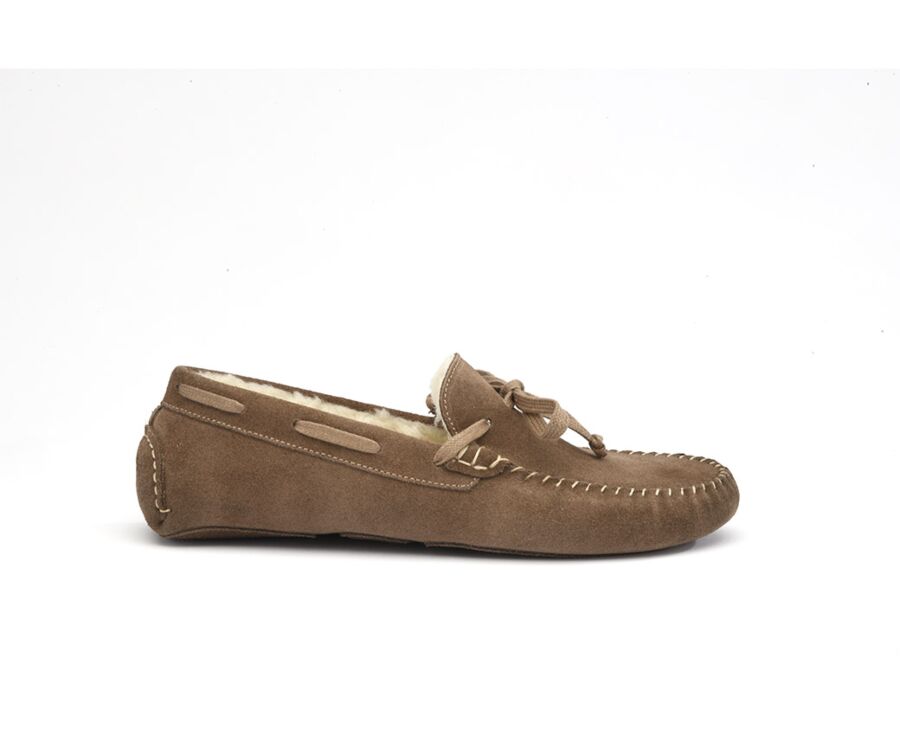 Light Taupe Suede Wool Lining Moccasin slippers