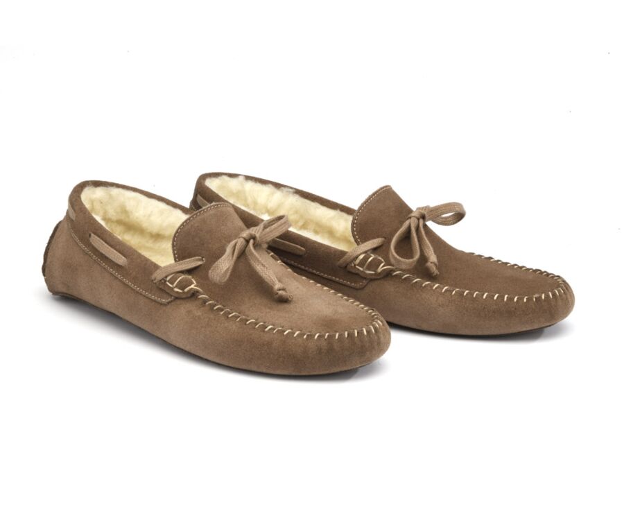 Light Taupe Suede Wool Lining Moccasin slippers