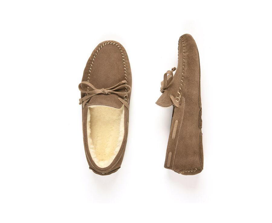 Light Taupe Suede Wool Lining Moccasin slippers