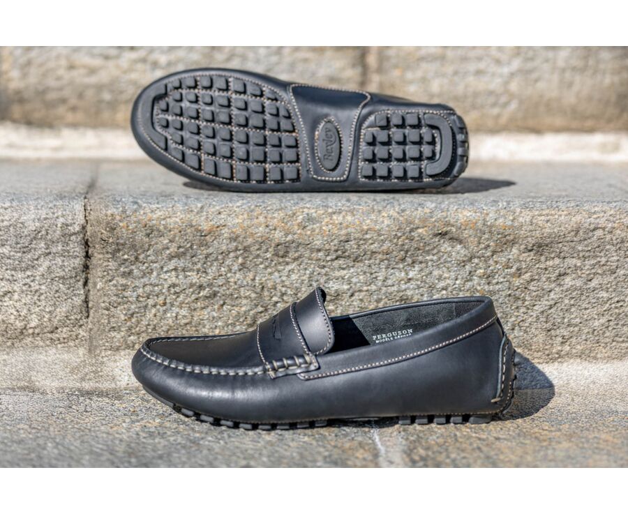 Black Leather Men's Driving Moccasins - FERGUSON