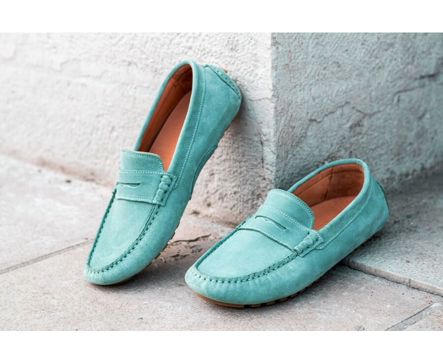 Green Mint Suade Men's Driving Moccassins - FERGUSON