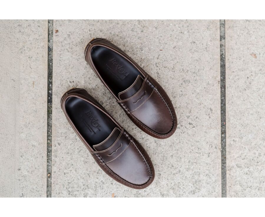 Men's Dark Brown Leather Driving shoes - FERGUSON