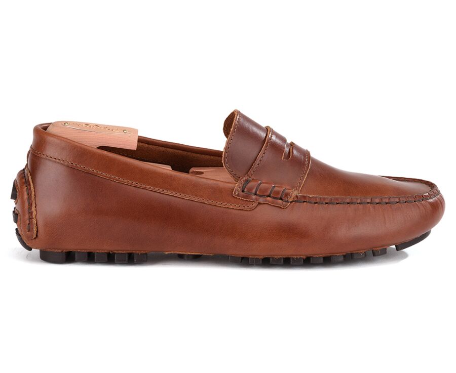 Dark Chestnut Leather Men's Driving Moccasins - FERGUSON