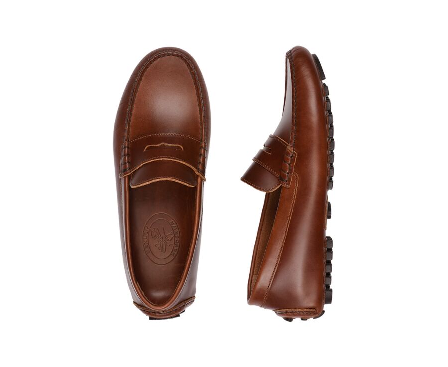 Dark Chestnut Leather Men's Driving Moccasins - FERGUSON