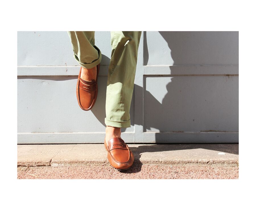 Dark Chestnut Leather Men's Driving Moccasins - FERGUSON