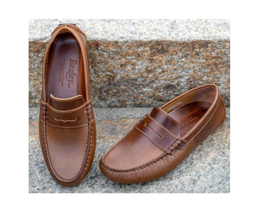 Dark Chestnut Leather Men's Driving Moccasins - FERGUSON